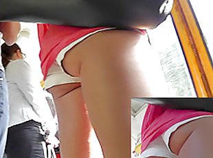 Amateur upskirt camera filmed young babe's charms