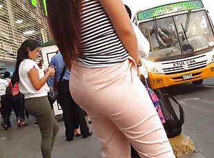 Handjob for brazilian girl of shorts at bus stop