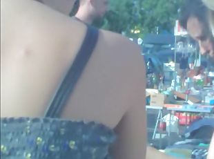 Candid street downblouse from amateur blonde chick