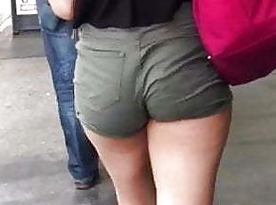 Big fat asses in shorts caught in street candid video