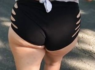 A day out with wife in booty shorts