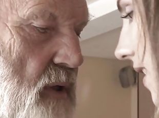 Old Young - Big Cock Grandpa Fucked by Teen she licks thick old man penis