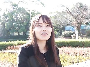 Busty Asian got boob sharked while sitting on a bench