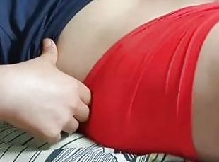 STEP DADDY IN RED BOXERS BONER CAUGHT JERKING OFF STEPSON